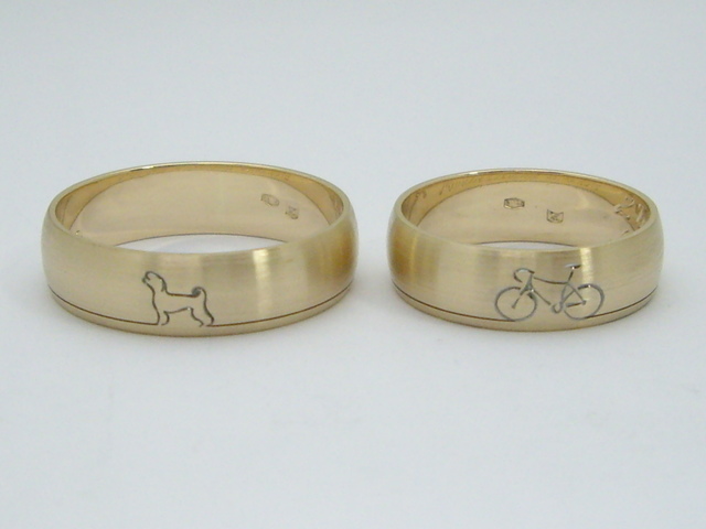 21 Obrączki rower i pies. Wykonane według wzoru Klienta.
