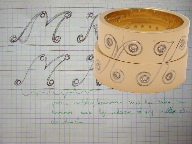 2 Dwie obrączki, połączone tworzą wspólny monogram.